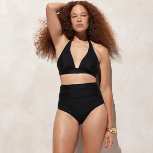 Women's J.Crew Ruched high-rise full-coverage Bikini Bottom Black USA MVCQPGD07