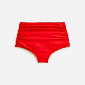 Women's J.Crew Ruched high-rise full-coverage Bikini Bottom Bright Cerise USA YGDOCRZ58