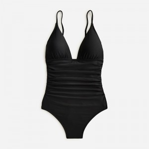 Women's J.Crew Ruched plunge one-piece Swimsuit Black USA WNYGUSL14