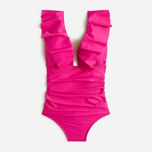 Women's J.Crew Ruched ruffle one-piece Swimsuit Radiant Fuchsia USA DJNLQEW59