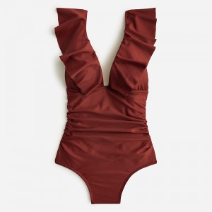 Women's J.Crew Ruched ruffle one-piece Swimsuit Sienna USA ASFTQRC47