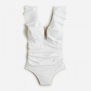 Women's J.Crew Ruched ruffle one-piece Swimsuit White USA AQXWINJ17