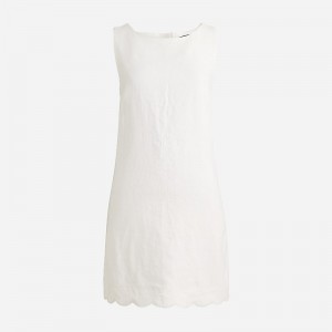 Women's J.Crew Scalloped-trim shift Dress White USA RHUPJFQ73