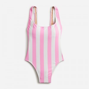 Women's J.Crew Scoopneck one-piece Swimsuit Pink White USA HLBCEIP60