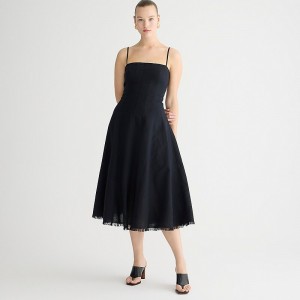 Women's J.Crew Seamed flare midi Dress Black USA SQEXHNG31