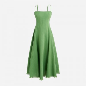 Women's J.Crew Seamed flare midi Dress Green USA HOIELFK78