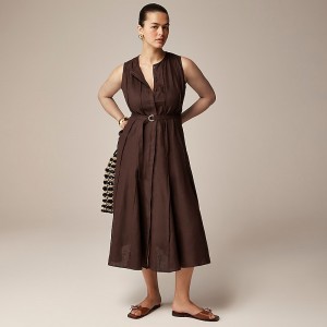 Women's J.Crew Seamed tie-waist Dress Deep Chocolate USA KXEAGTC61