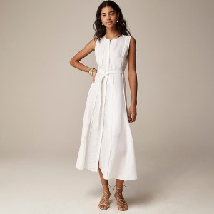 Women's J.Crew Seamed tie-waist Dress White USA FKRUZYH12