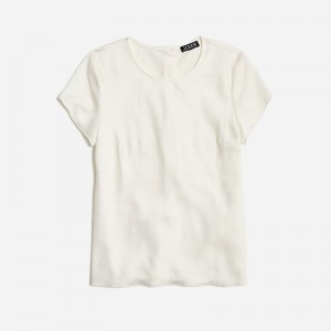 Women's J.Crew Short-sleeve button-back everyday crepe Tops Ivory USA MWZXFSI48