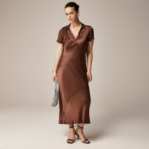 Women's J.Crew Short-sleeve maxi slip Dress Roasted Cocoa USA AJCYPTE23