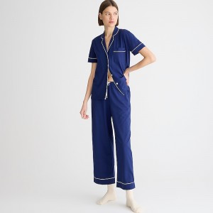 Women's J.Crew Short-sleeve pajama pant set dreamy cotton blend Pajamas Navy USA AGKMSDF18