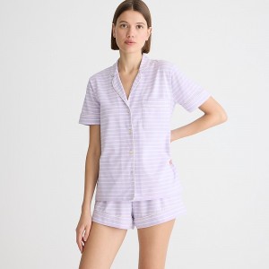 Women's J.Crew Short-sleeve pajama short set dreamy cotton blend Pajamas Vintage Lilac USA NGEMWSA21