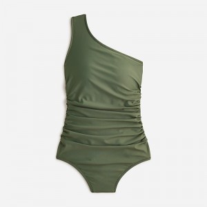 Women's J.Crew Sleek ruched one-shoulder one-piece Swimsuit Green USA ELJTOUV34