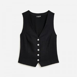 Women's J.Crew Slim-fit linen Vest Black USA LJZHQST73