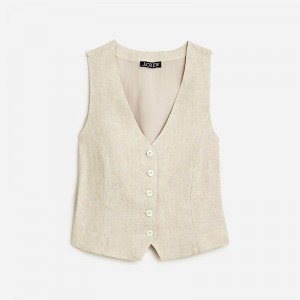 Women's J.Crew Slim-fit linen Vest Flax USA LDACGYO76