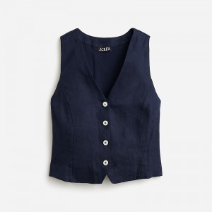 Women's J.Crew Slim-fit linen Vest Navy USA FBVUQRL09