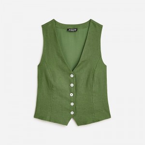 Women's J.Crew Slim-fit linen Vest Utility Green USA FEBNAXL21