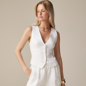 Women's J.Crew Slim-fit linen Vest White USA BPGZRJT32