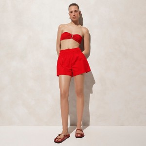 Women's J.Crew Smocked beach Shorts Venetian Red USA RKJZMHP07