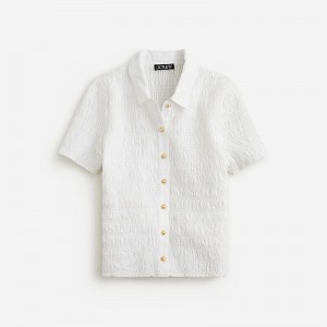 Women's J.Crew Smocked button-up Shirts White USA YKWXRQH46