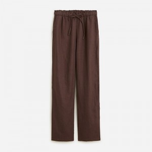 Women's J.Crew Soleil striped linen Pants Deep Chocolate USA YNIDVWJ65