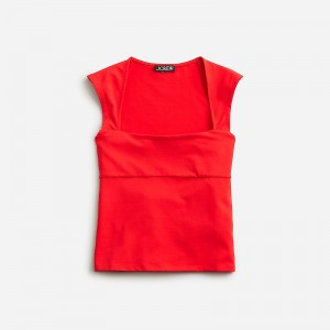 Women's J.Crew Squareneck cap-sleeve Tank Tops Red USA VHQNBYX79