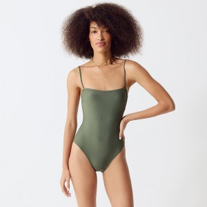 Women's J.Crew Squareneck one-piece Swimsuit Green USA CVGLSHZ20