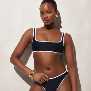 Women's J.Crew Squareneck with contrast trim Bikini Top Navy USA RQTGHBF91