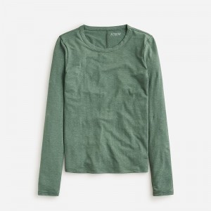 Women's J.Crew Stretch linen-blend crewneck long-sleeve T-shirts Topiary USA OCXYGJW71