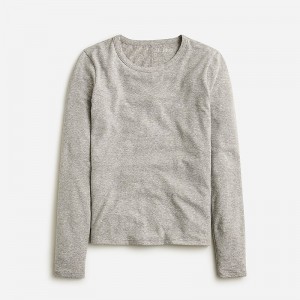 Women's J.Crew Stretch linen-blend crewneck long-sleeve T-shirts Hthr Grey USA MUXQPLE62