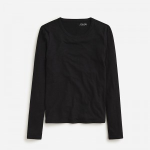 Women's J.Crew Stretch linen-blend crewneck long-sleeve T-shirts Black USA JQLSVMP67