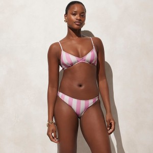 Women's J.Crew Surf hipster pink stripe Bikini Bottom Pink White USA BILHUFS81