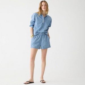 Women's J.Crew Tropez chambray Shorts Ocean Blue USA EMWNTJL58