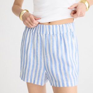 Women's J.Crew Tropez striped linen Shorts Brilliant Ocean White S USA SCWPUQL12