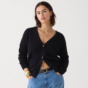 Women's J.Crew V-neck cotton-blend cardigan Sweaters Black USA YHQZVKA75