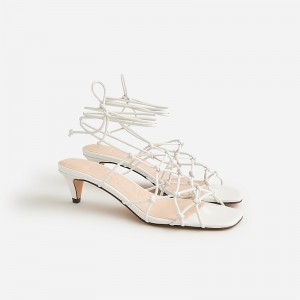 Women's J.Crew Zadie knotted lace-up kitten Heels Ivory USA BDSCLGP52