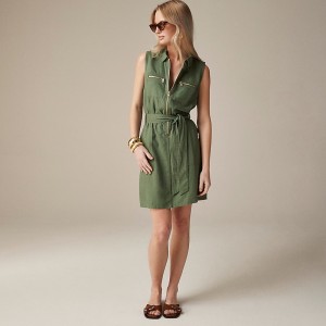 Women's J.Crew Zip-front linen-blend Dress Faded Moss USA LMTGRBZ64