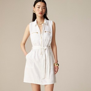 Women's J.Crew Zip-front linen-blend Dress White USA IKFQPAO82