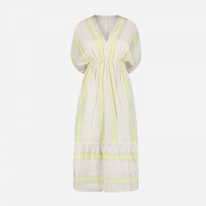 Women's J.Crew lemlem Leila plunge-neck Dress Light Yellow USA UKMZEDI92