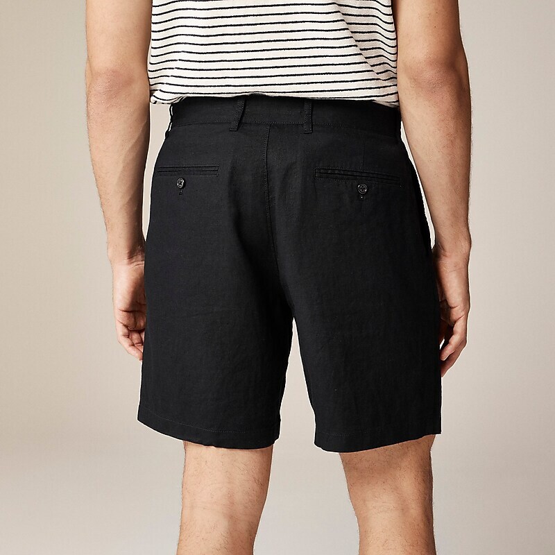 Men's J.Crew 7.5'' pleated linen Shorts Black USA BWGVRDQ87