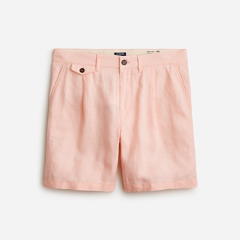 Men\'s J.Crew 7.5\'\' pleated linen Shorts Butter Pink USA VLQYSZM97