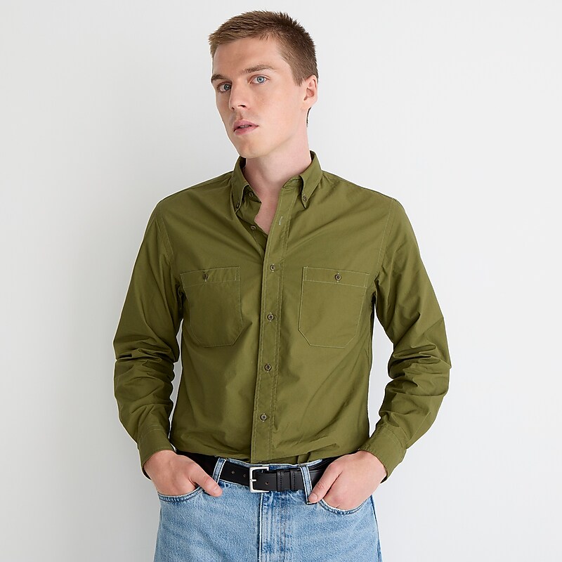 Men's J.Crew BEAMS PLUS X J.Crew two-pocket B.D. Shirts Olive Khaki USA PKLWDJG64