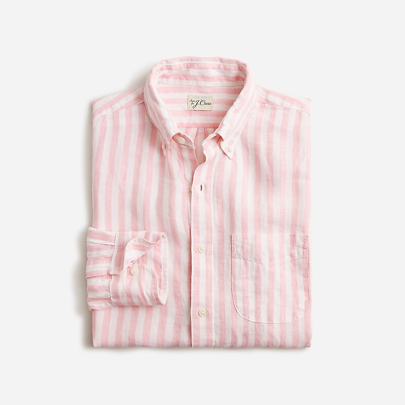 Men\'s J.Crew Baird McNutt Irish linen Shirts Bengal Stripe Blush Pin USA TRHEWAZ16