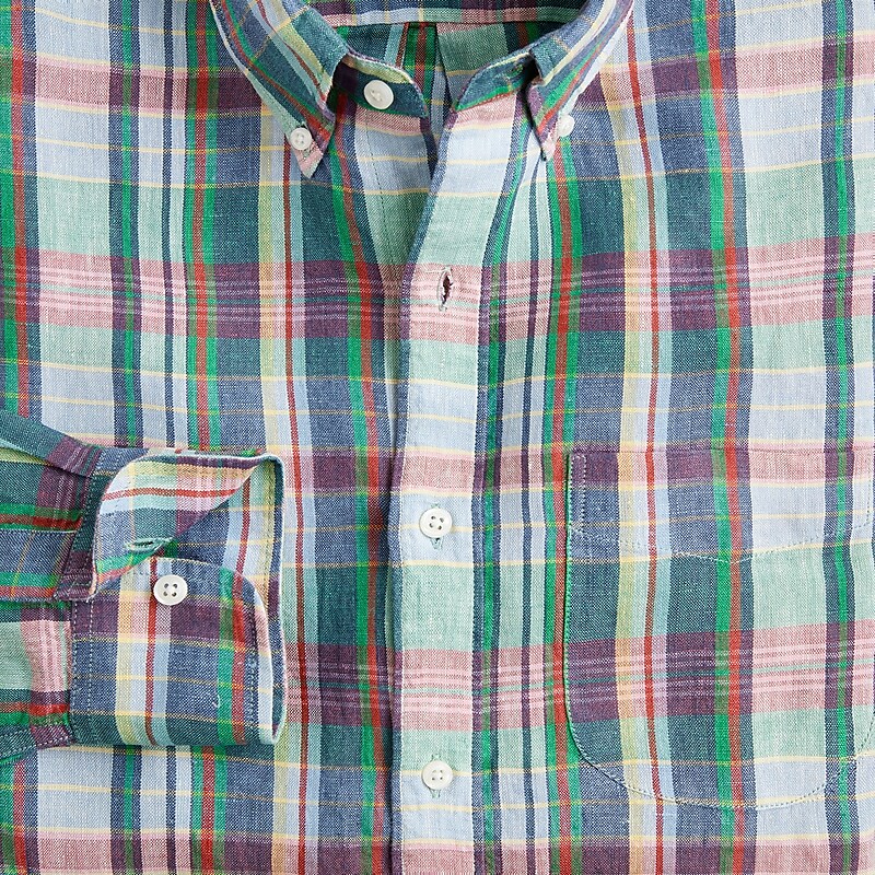 Men's J.Crew Baird McNutt Irish linen Shirts Mckenzie Plaid Blue Gre USA DNCMBRF29