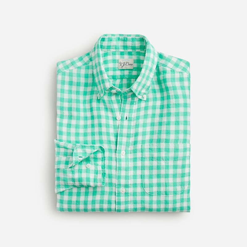 Men\'s J.Crew Baird McNutt Irish linen Shirts Kells Gingham Aqua USA ILZGRVJ97