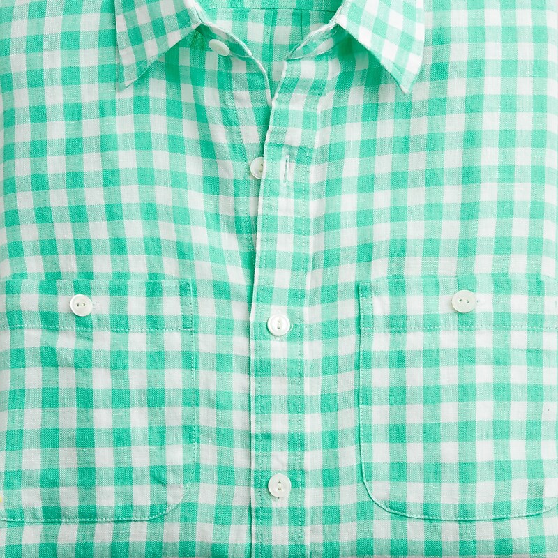 Men's J.Crew Baird McNutt Irish linen two-pocket Workshirt Kells Gingham Aqua USA DKOBFUM02