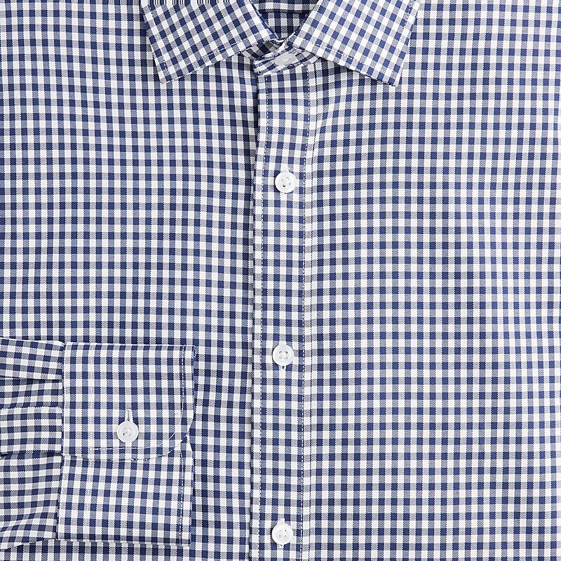 Men's J.Crew Bowery performance stretch with spread collar Dress Shirts Toby Gingham White Navy USA QESPVLG35