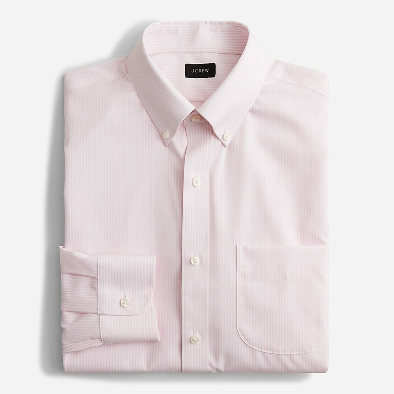 Men\'s J.Crew Bowery wrinkle-free with button-down collar Dress Shirts Classic Stripe Pink Whi USA HTKBFIQ42