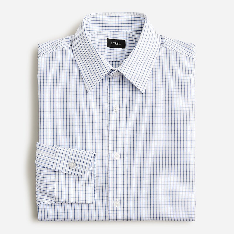 Men\'s J.Crew Bowery wrinkle-free with point collar Dress Shirts Grant Tattersall White USA TZIDJXY65