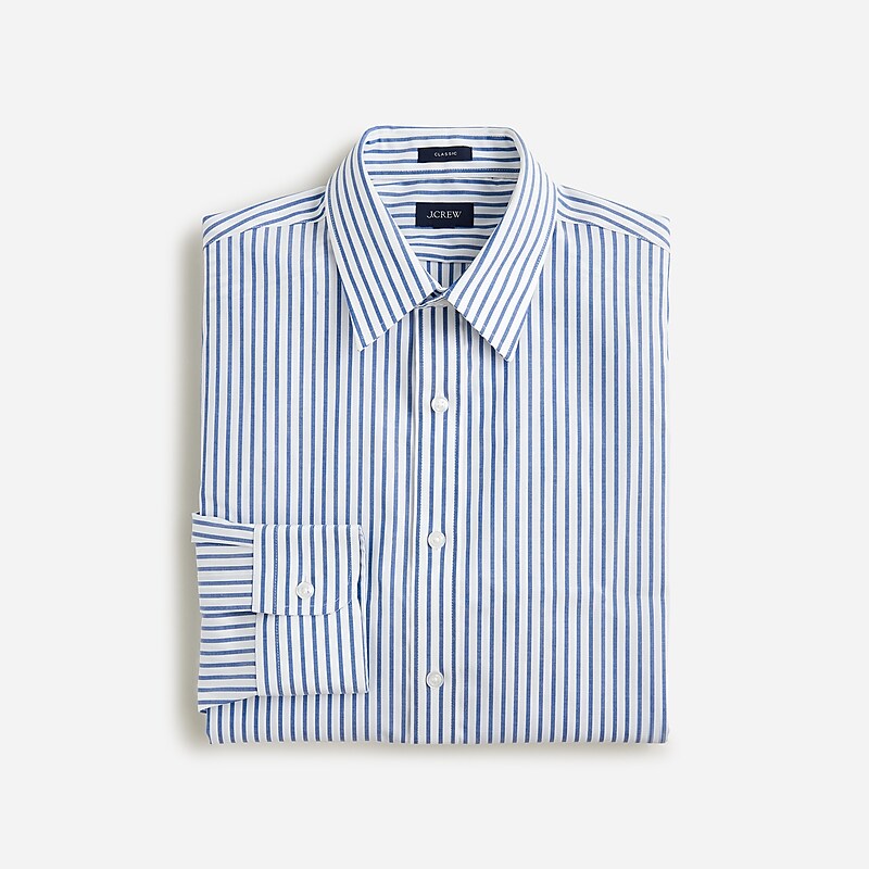 Men\'s J.Crew Bowery wrinkle-free with point collar Dress Shirts Jasper Stripe Blue Whit USA LTGICXN57